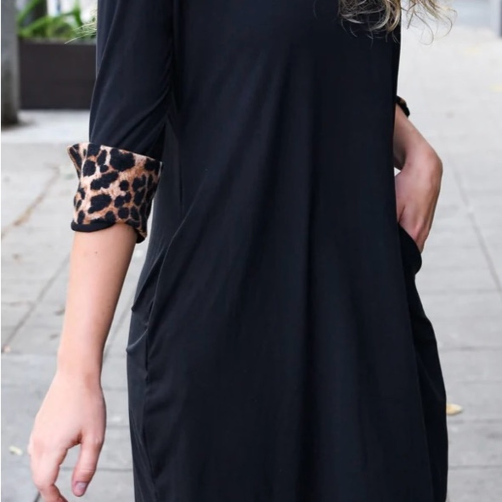 Black Dress with Leopard Print Cuffs